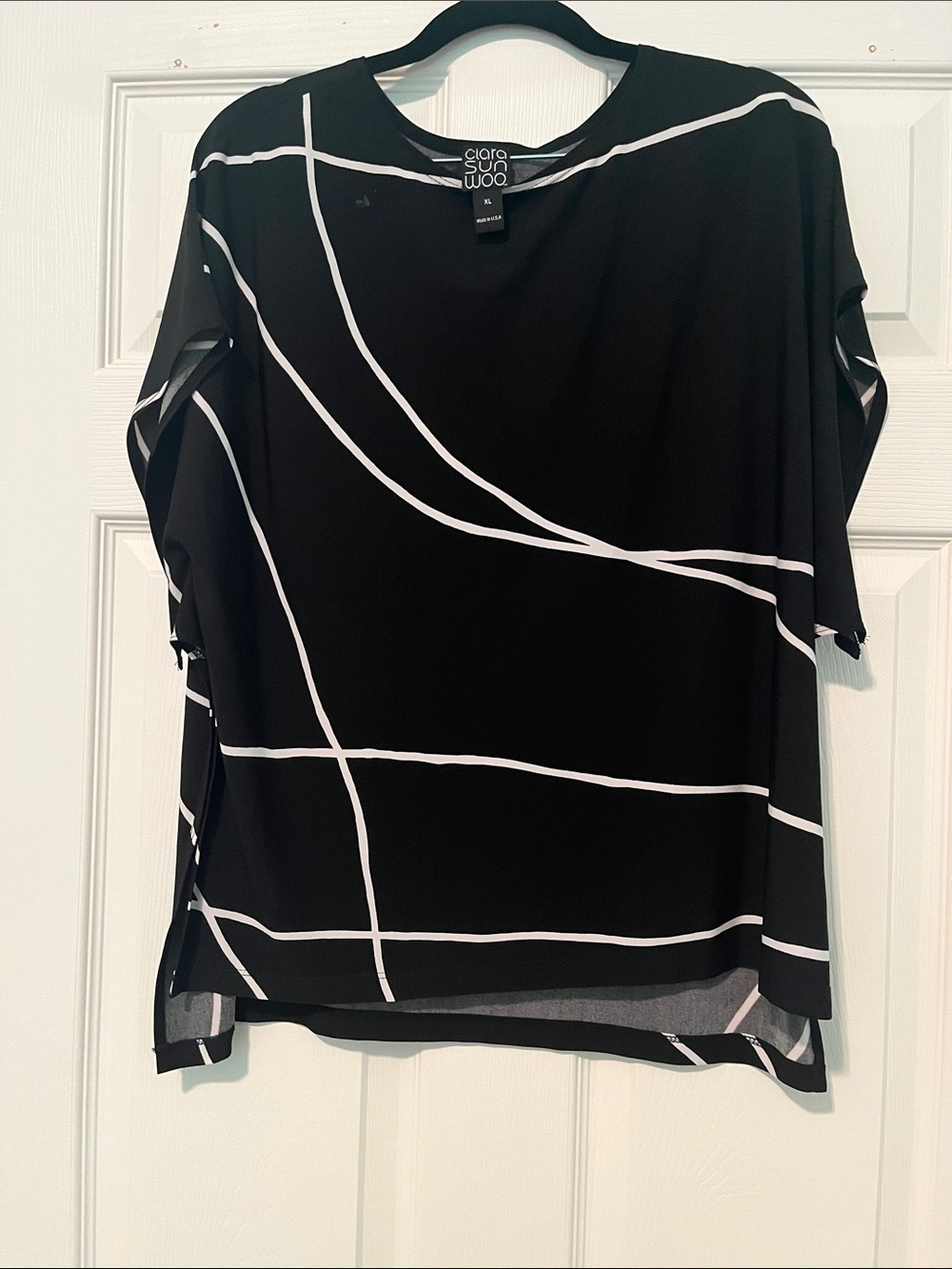 Clara Sun Woo Black Top with White Grid Lines